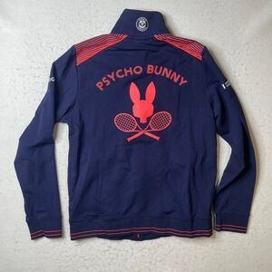 Psycho Bunny Track Jacket Navy Blue Neon Orange Tennis Logo Full Zip Mens Medium